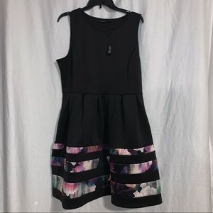 Black & Neon Flower Skater Style Dress w/Pockets!